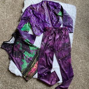 Disney Descendants Mal Kids Halloween Costume 3 Piece Jacket Pants Top Sz 7/8